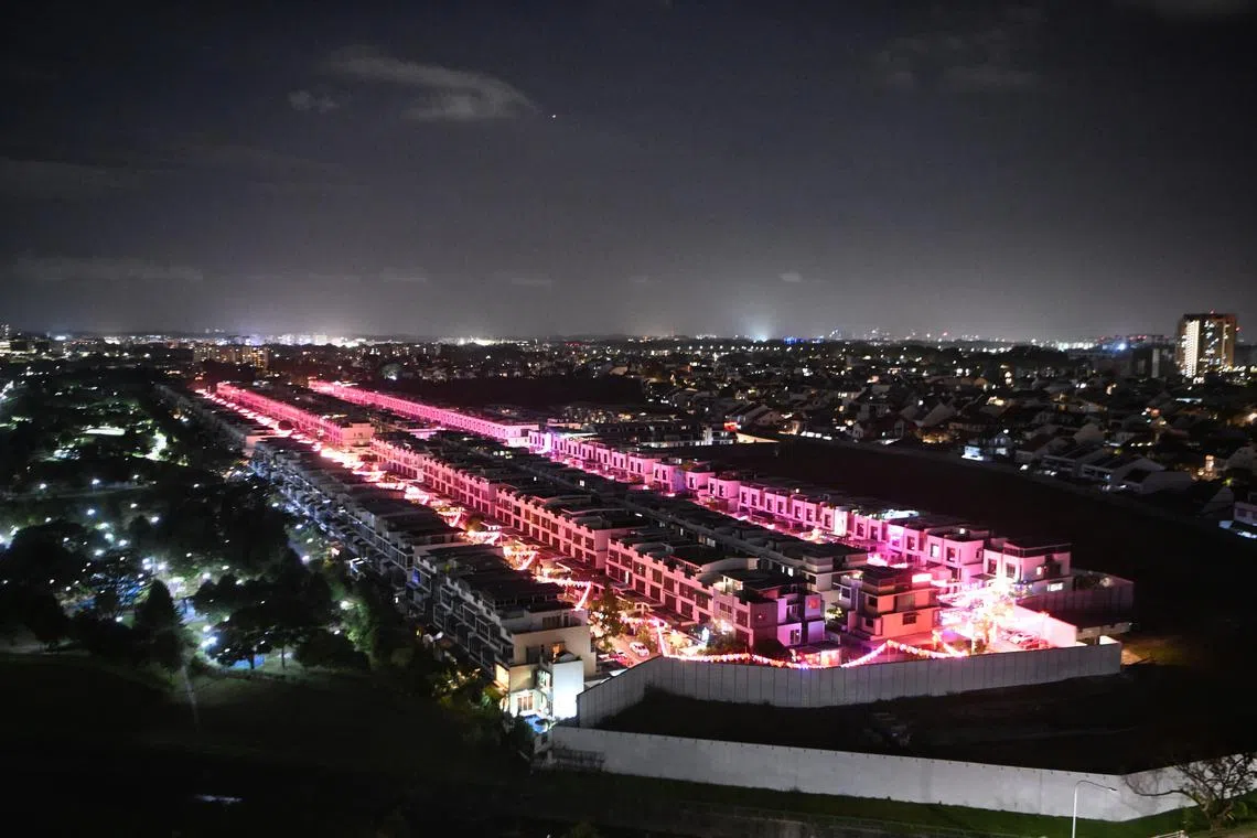 Chinese New Year decorations along Seletar Green Ave put up by residents at the private housing estate in Yio Chu Kang  in four days on Jan 18, 2023.
