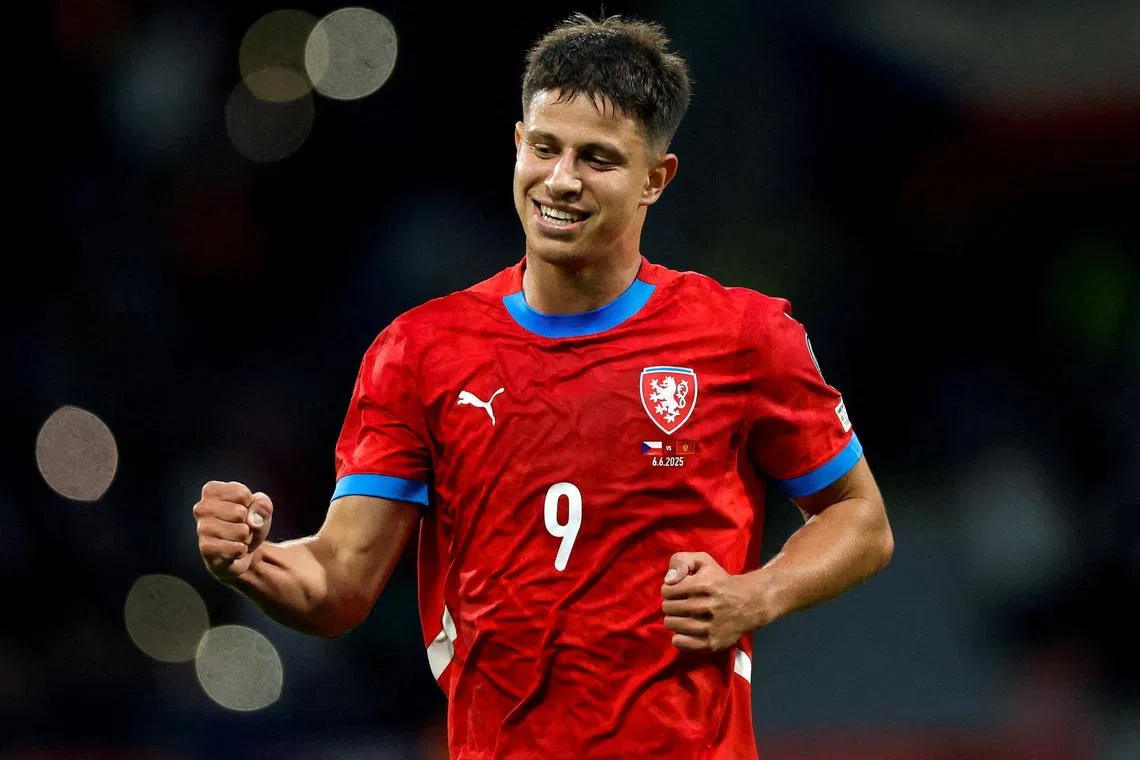 FILE PHOTO: Soccer Football - World Cup - European Qualifiers - Group L - Czech Republic v Montenegro - Doosan Arena, Pilsen, Czech Republic - June 6, 2025 Czech Republic's Adam Hlozek celebrates scoring their first goal REUTERS/David W Cerny/File Photo