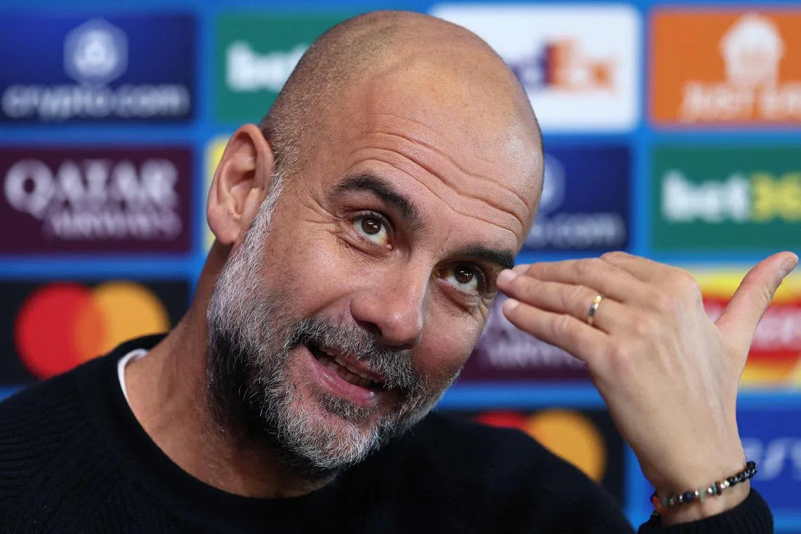 Manchester City's Spanish manager Pep Guardiola attending a press conference at Manchester City's training ground on Nov 24, the eve of their Champions League football match against Feyenoord.