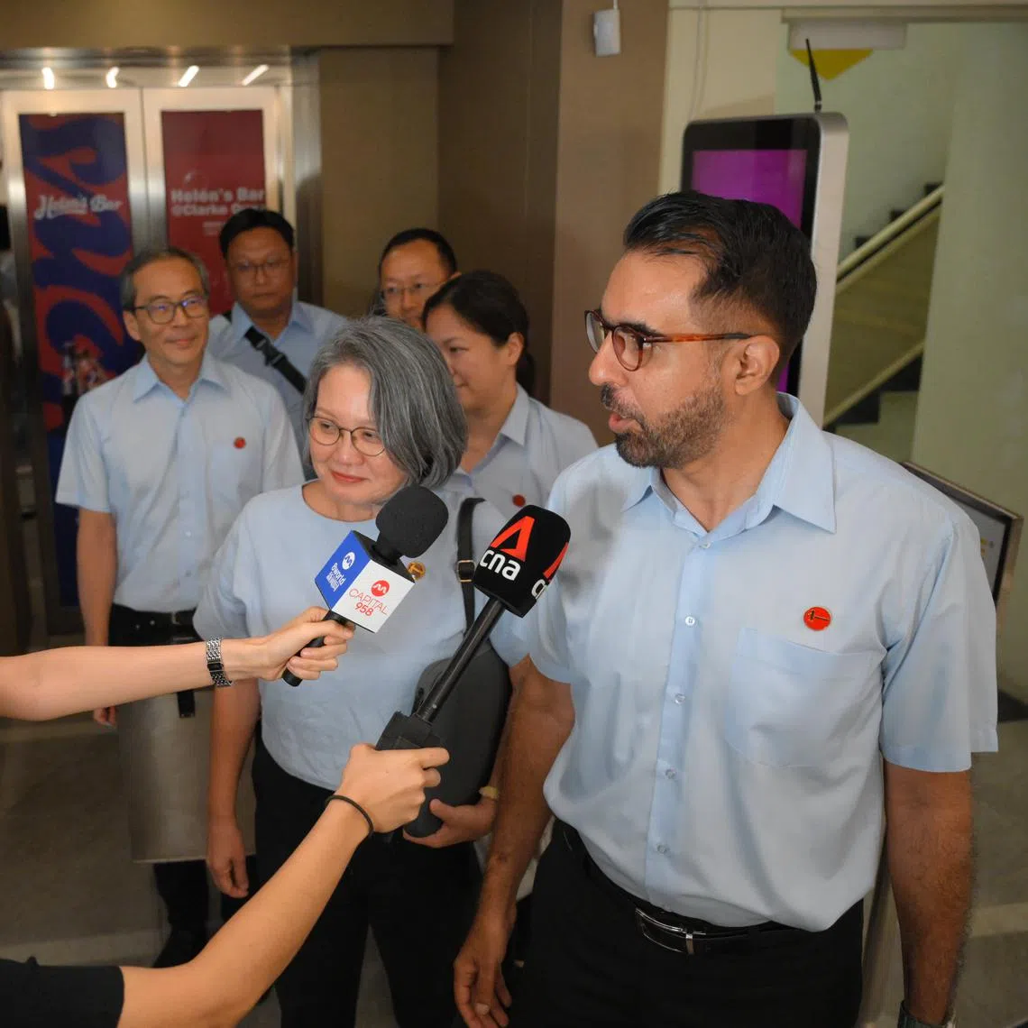 WP secretary-general Pritam Singh and chairman Sylvia Lim speaking to the media after the party’s biennial conference on June 30.
