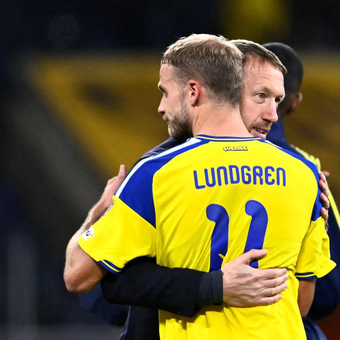 Soccer Football - FIFA World Cup - UEFA Qualifiers - Group B - Sweden v Slovenia - Strawberry Arena, Stockholm, Sweden - November 18, 2025 Sweden coach Graham Potter and Gustav Lundgren  Pontus Lundahl/TT News Agency via REUTERS