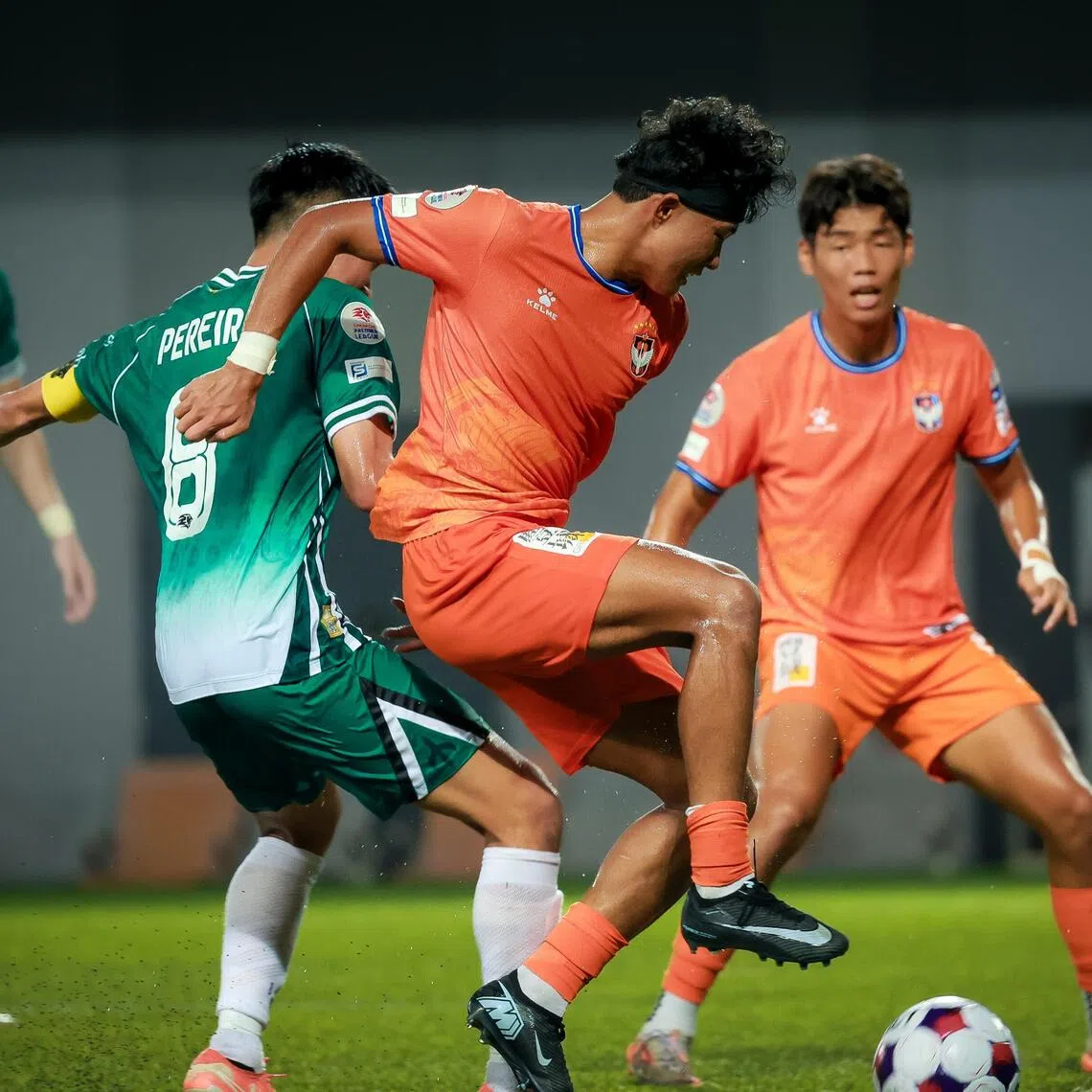 Albirex Niigata's Shingo Nakano scoring a goal against Geylang International during the Singapore Cup match at Our Tampines Hub on Nov 1, 2025.