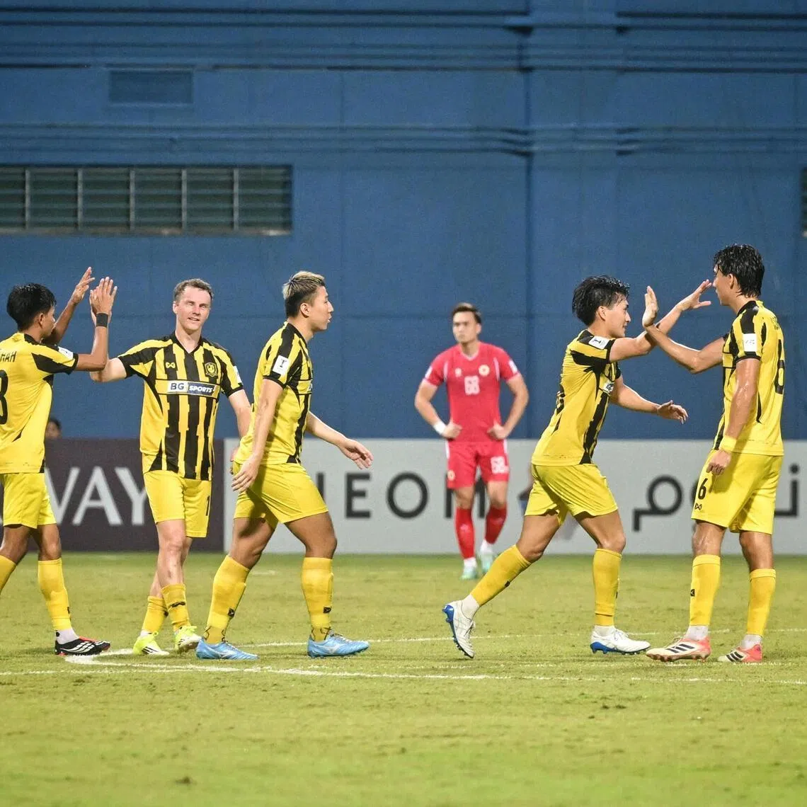 BG Tampines Rovers celebrating during their match against Cong An Ha Noi at the Jalan Besar Stadium, on Feb 18, 2026.