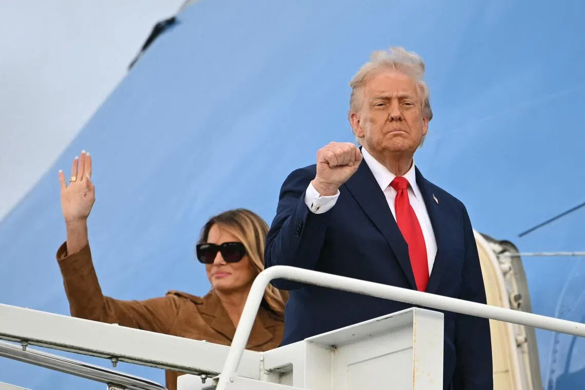 US President Donald Trump and US First Lady Melania Trump boarding Air Force One in Britain on Sept 18, for their trip back to the US after a UK state visit.