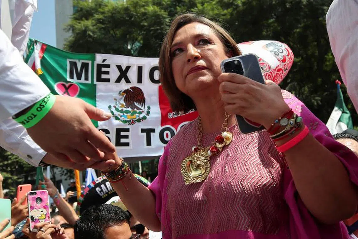 Mexican Senator Xochitl Galvez attends a rally to be announced as the opposition Broad Front for Mexico 2024 presidential candidate, in Mexico City, Mexico September 3, 2023.  REUTERS/Henry Romero/File photo