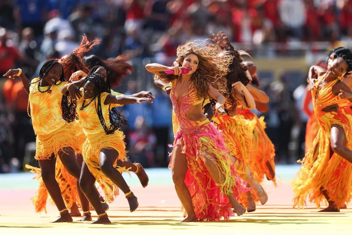 Colombian singer Shakira performing during the half-time show.