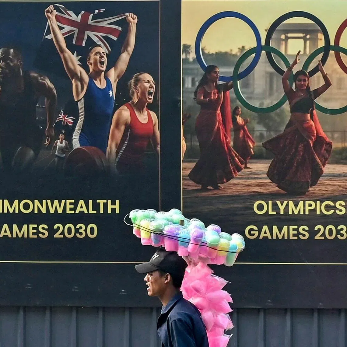 A billboard in Ahmedabad features potential sporting events for the 2030 Commonwealth Games.