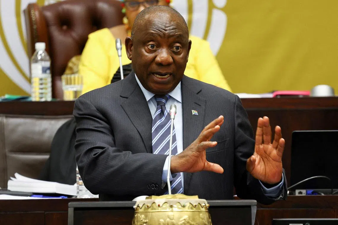 FILE PHOTO: South African President Cyril Ramaphosa reiterated his call for a peaceful resolution to the conflict in Ukraine.