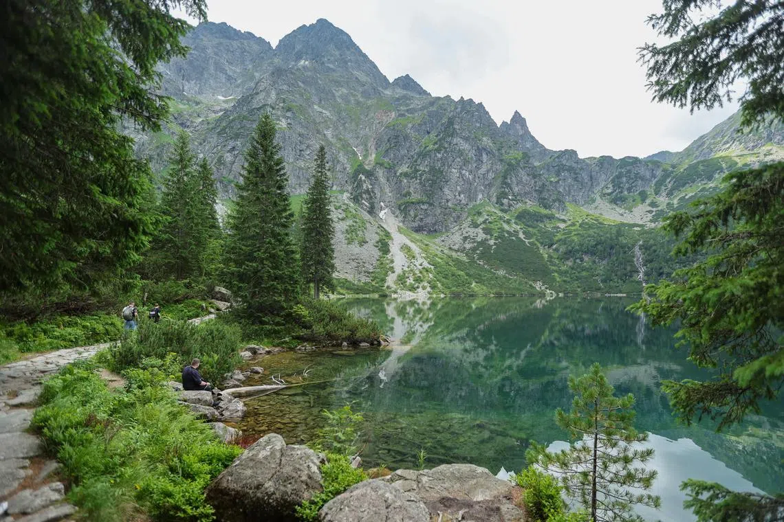 The Morskie Oko (Eye of the Sea) lake, the largest and fourth deepest lake in the Tatra Mountains, on a sunny day, near Zakopane, southern Poland, July 20, 2025. 