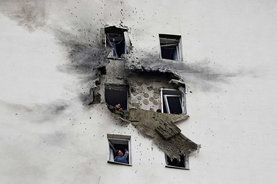 A multi-storey residential building damaged in a recent Ukrainian drone attack, according to local authorities, in the course of Russia-Ukraine conflict, in Vidnoye, Moscow Region, Russia March 11, 2025. 