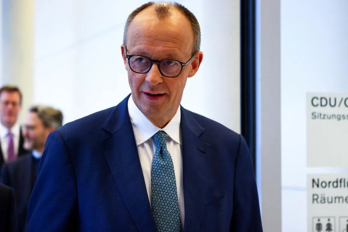 Christian Democratic Party (CDU) party leader Friedrich Merz looks on, on the day of a fraction meeting at the Reichstag building in Berlin, Germany, January 28, 2025. REUTERS/Nadja Wohlleben