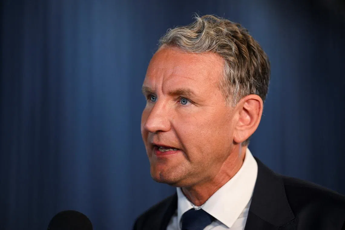 AfD party member Bjoern Hoecke speaks during a press interview on the day of the European election assembly 2023 of the Alternative for Germany (AfD) in Magdeburg, Germany, July 29, 2023. REUTERS/Annegret Hilse/ File photo