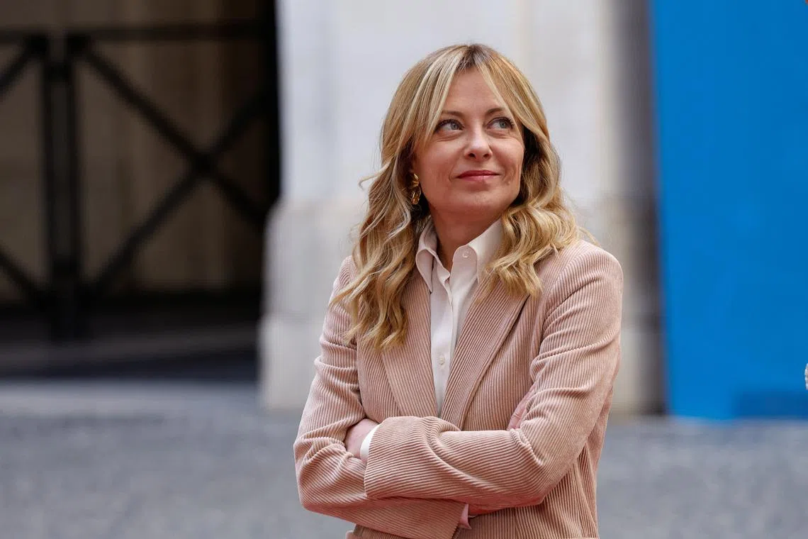Italian Prime Minister Giorgia Meloni waits to welcome Chile's President-elect Jose Antonio Kast, at Chigi Palace, in Rome, Italy, February 5, 2026. REUTERS/Remo Casilli