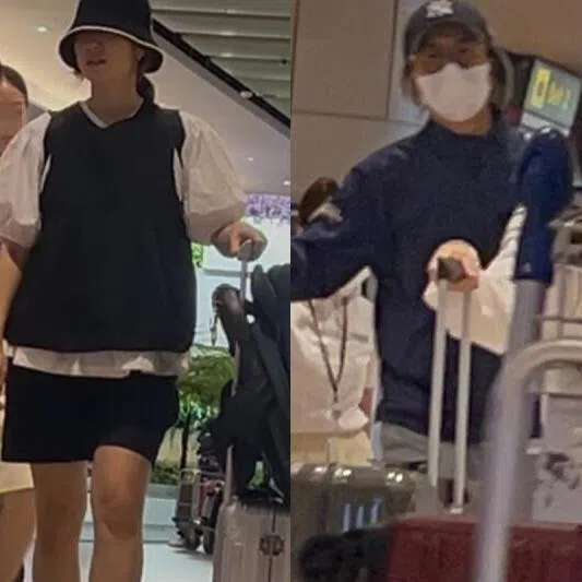 K-drama stars Park Shin-hye (left) and Bae Yong-joon (right) were spotted at Changi Airport.