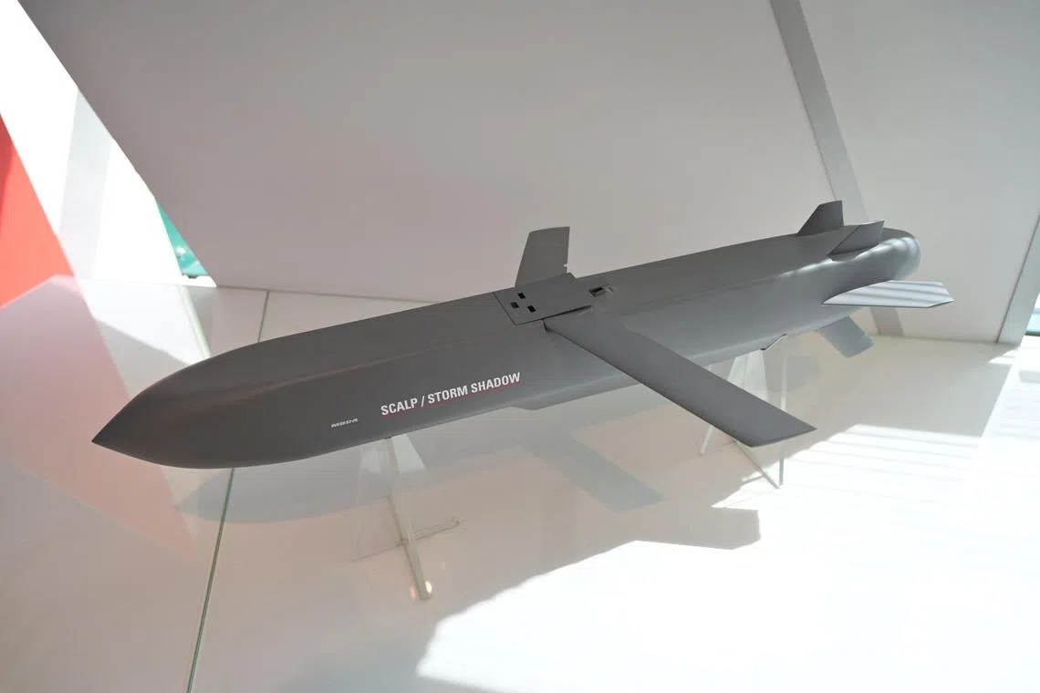 A French SCALP cruise missile, which is nearly identical to the Storm Shadow cruise missiles sent by Britain to Ukraine. They can fly half the distance of Germany's Taurus missile. 