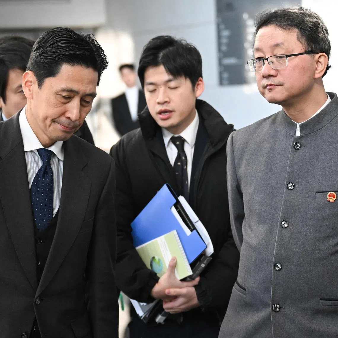 Mr Masaaki Kanai (left), head of the Japanese Foreign Ministry’s Asian and Oceanian Affairs Bureau, meeting his Chinese counterpart Liu Jinsong in Beijing on Nov 18.