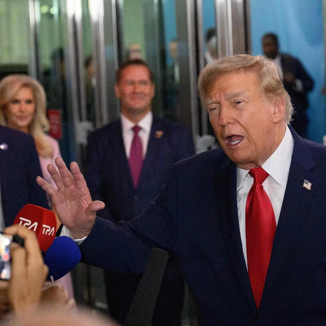 US President Donald Trump speaking to the media as he arrives to address the UN General Assembly on Sept 22, at the UN’s New York headquarters in the US.