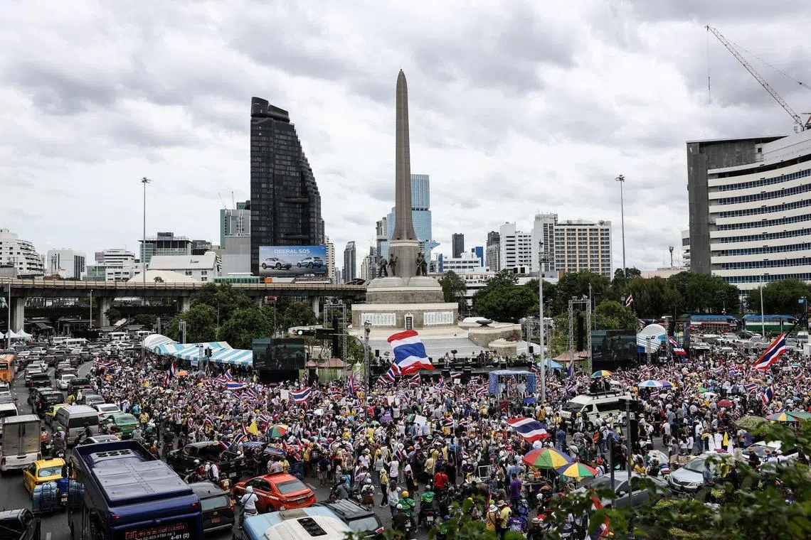 Protesters during an anti-government demonstration in Bangkok, Thailand, on June 28, 2025.
