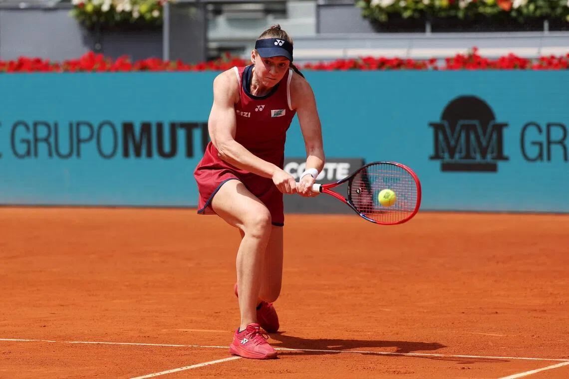 Kazakhstan's Elena Rybakina in action during her round of 64 match against Romania's Elena Gabriela Ruse.