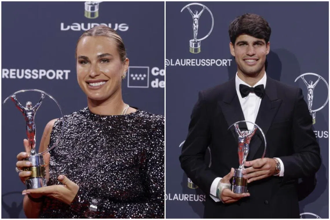 Aryna Sabalenka (left) and Carlos Alcaraz were crowned Sportswoman and Sportsman of the Year at the Laureus Awards.