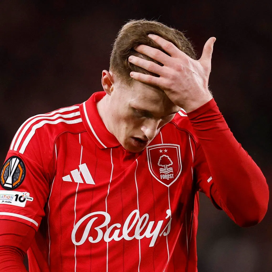 Soccer Football - UEFA Europa League - Round of 16 - First Leg - Nottingham Forest v FC Midtjylland - The City Ground, Nottingham, Britain- March 12, 2026 Nottingham Forest's Elliot Anderson looks dejected Action Images via Reuters/Andrew Couldridge