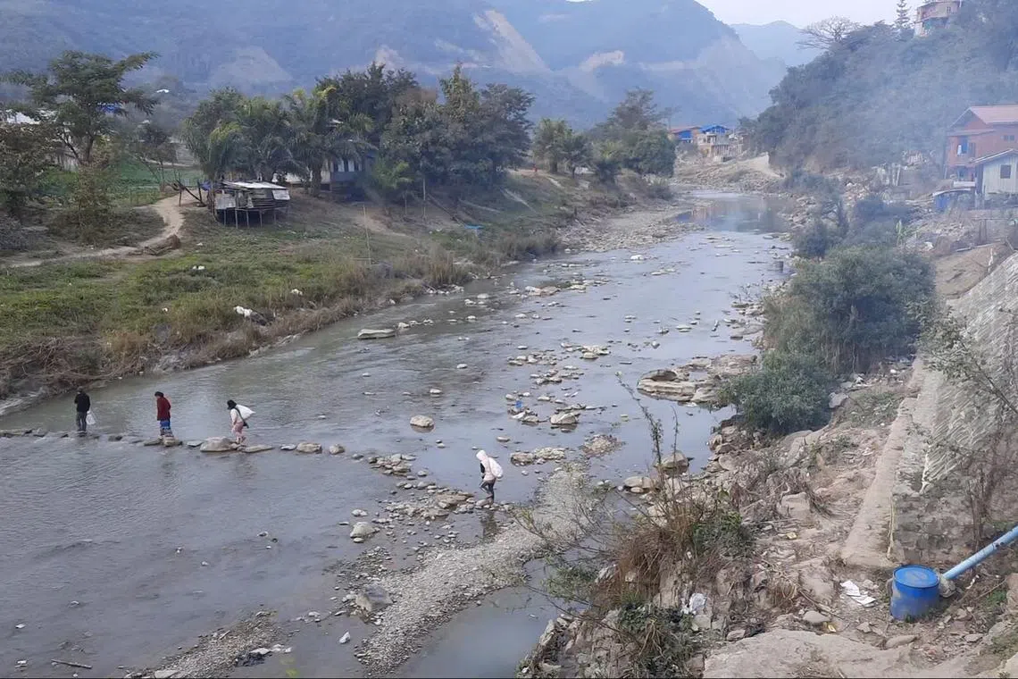 The 404km Indo-Myanmar border in Mizoram is porous, with the two countries separated just by the meandering Tiau river (pictured) at Zokhawthar.