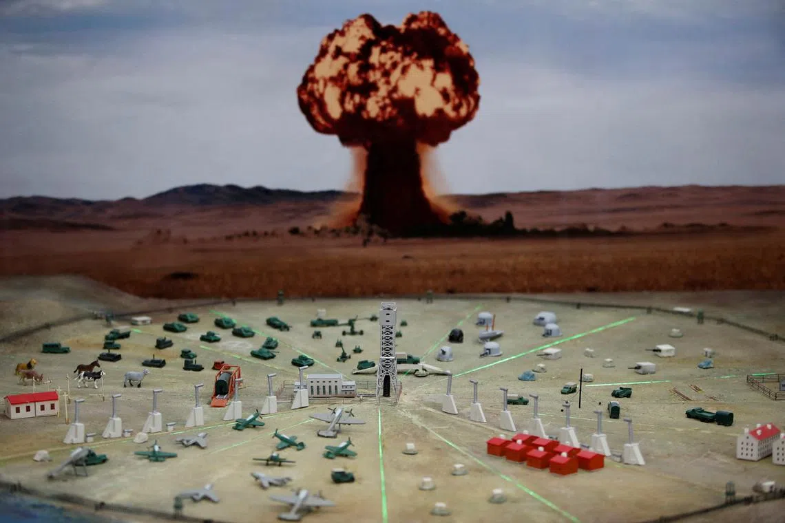 A view shows a model of a nuclear test at the museum of the Semipalatinsk Test Site, one of the main locations for nuclear testing in the Soviet Union, in the town of Kurchatov in the Abai Region, Kazakhstan November 7, 2023. REUTERS/Pavel Mikheyev/File Photo