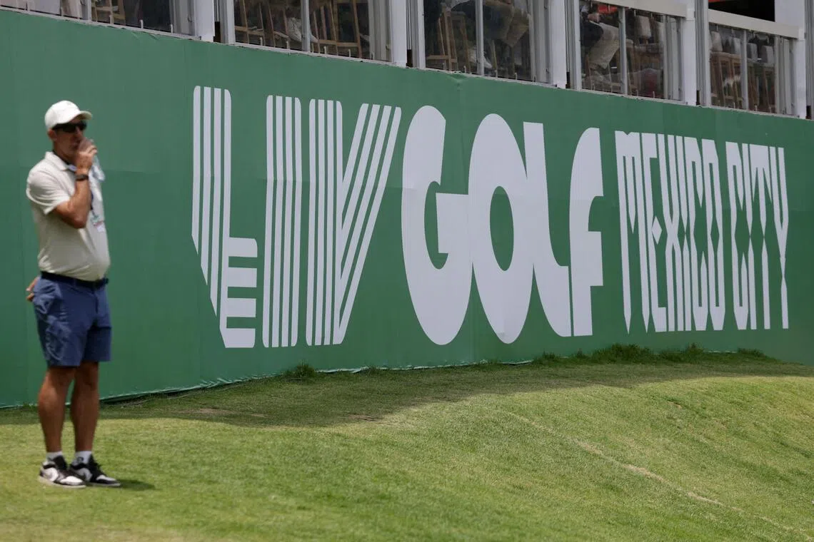 General view of the LIV Golf Mexico sign during second round at Club de Golf Chapultepec in Mexico City on April 17, 2026.