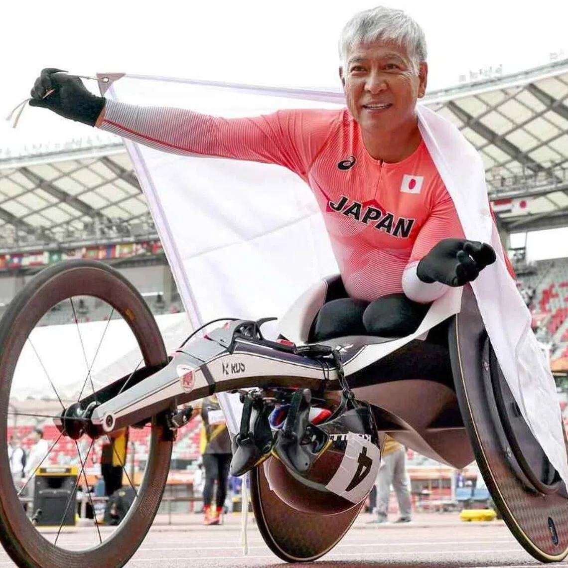 Tomoya Ito after winning gold in the 200m T51/T52 event at the Aichi-Nagoya 2026 Asian Para Games on Oct 23.