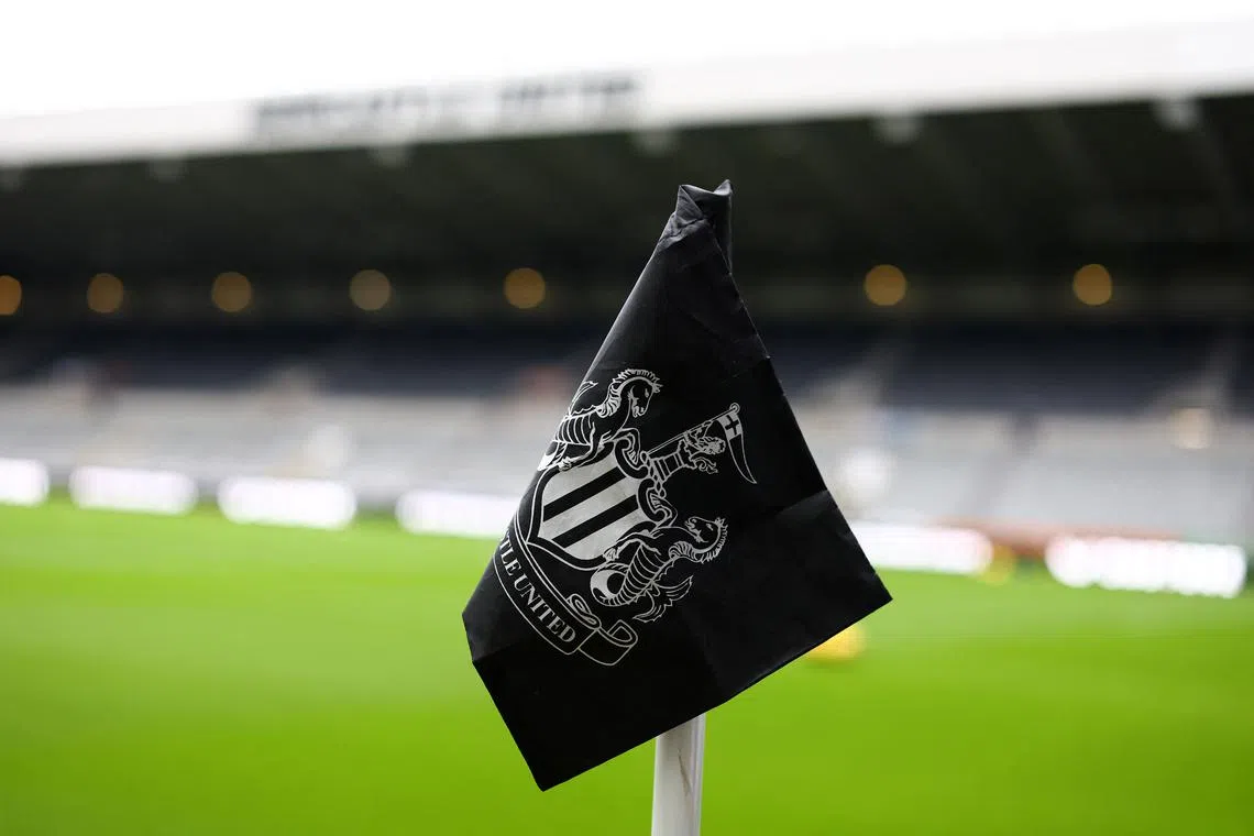 FILE PHOTO: Soccer Football - Premier League - Newcastle United v AFC Bournemouth - St James' Park, Newcastle, Britain - February 17, 2024  General view of a Newcastle United corner flag inside the stadium before the match Action Images via Reuters/Lee Smith/File Photo