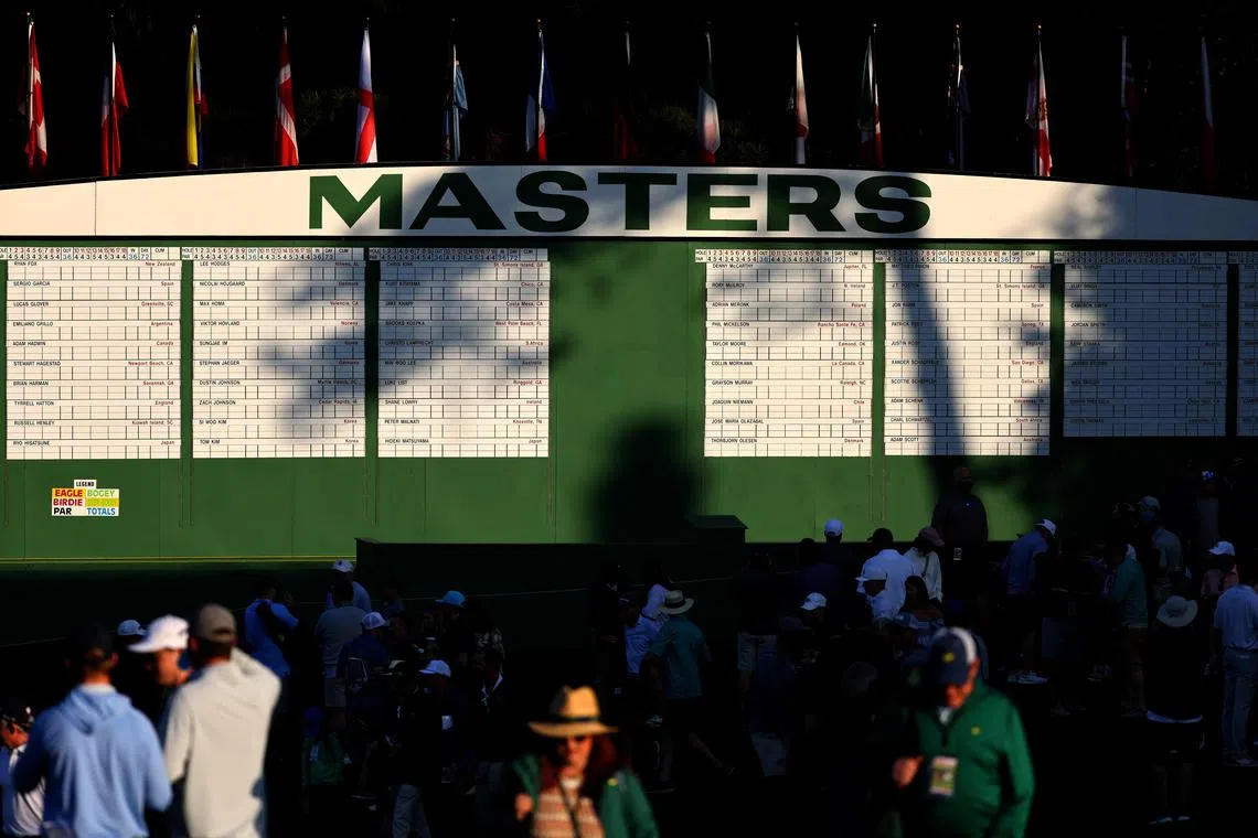 Golf - Masters Tournament - Augusta National Golf Club, Augusta, Georgia, United States - April 8, 2024  General view of the scoreboard during a practice round REUTERS/Mike Blake