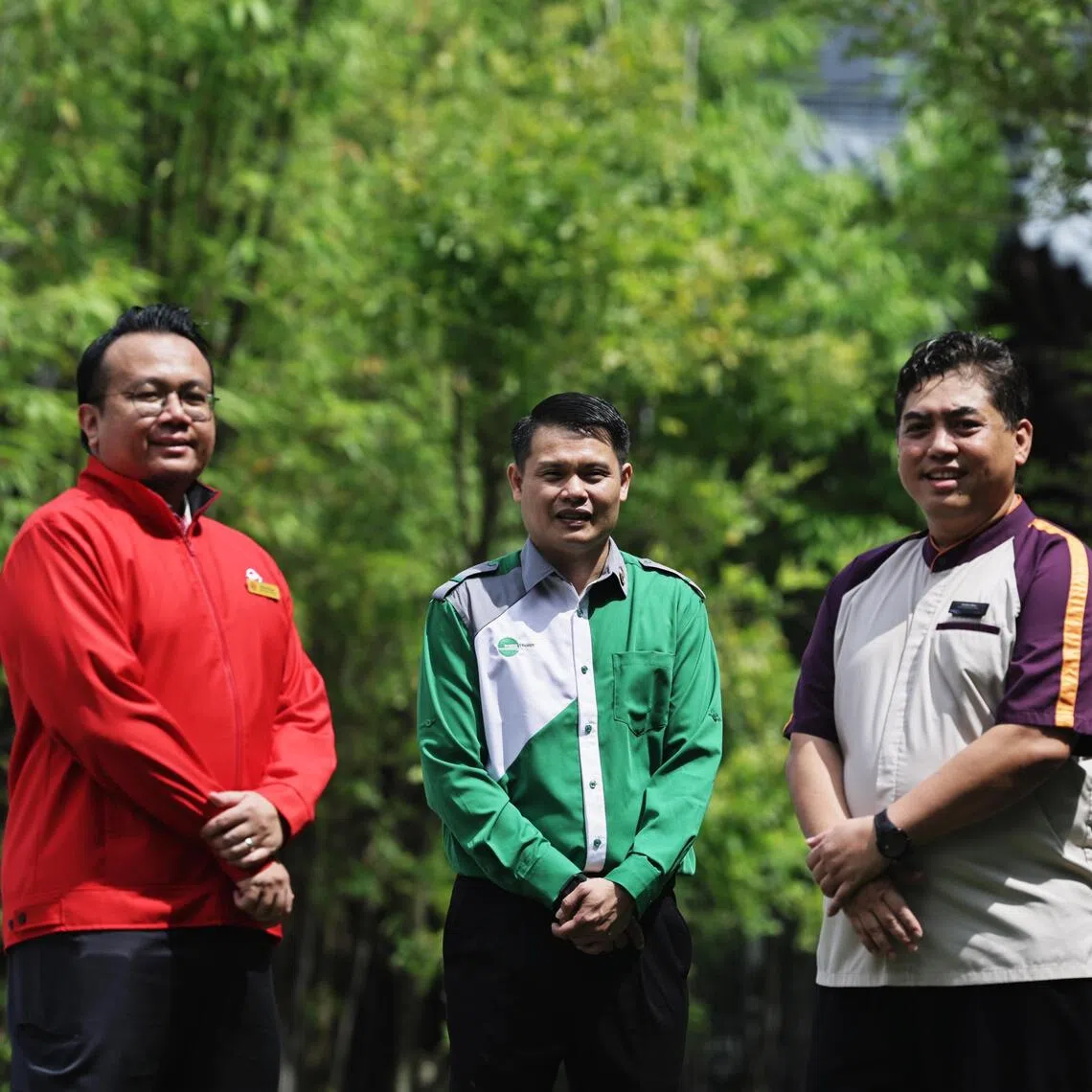 Mr Muhammad Fawze Fazal, senior station manager at SMRT Trains; Mr Tham Kok Poi, bus captain with Tower Transit Singapore; and Mr Dandiyar Misro, senior customer service officer with SBS Transit are recipients of the Outstanding Award at the Transport Gold Awards.