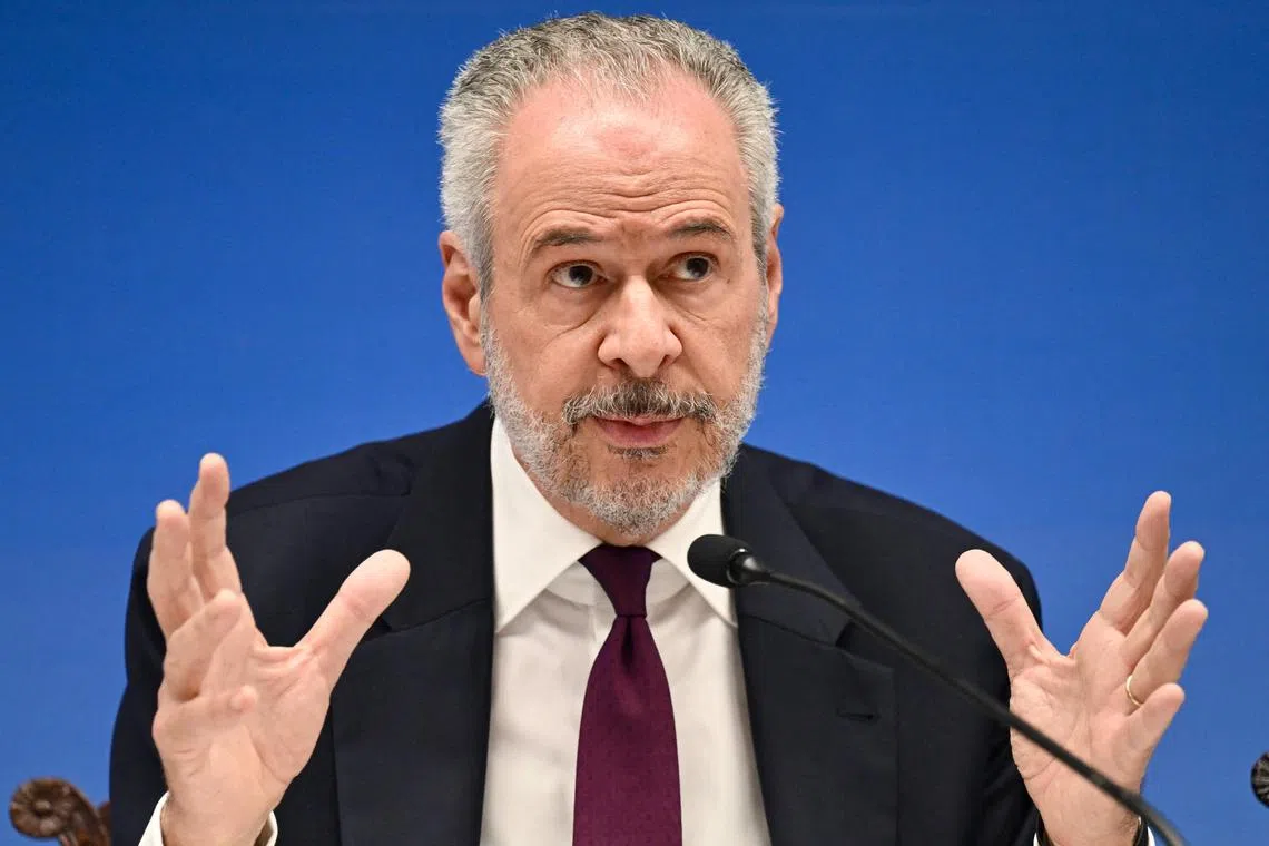 COP30 President Brazilian Ambassador Andre Correa do Lago speaks during a press conference on the COP30 Presidency in Brasilia on March 10, 2025. COP30 will take place next November in Belem, Para State, Northern Brazil. (Photo by EVARISTO SA / AFP)