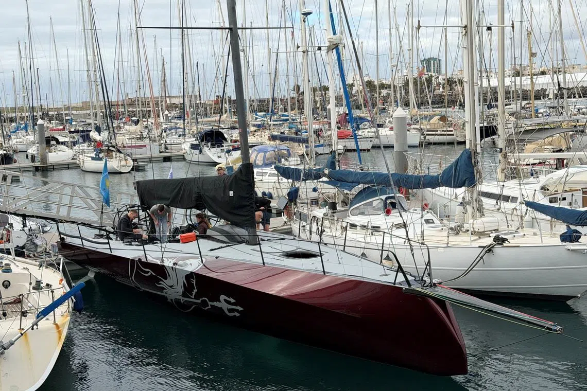 Sailing - 2026 RORC Transatlantic Race - Arrecife, Lanzarote, Spain - January 10, 2026 Crew prepare Ino Noir  in Lanzarote Marina ahead of Sunday's start to the RORC Transatlantic Race REUTERS/Ossian Shine