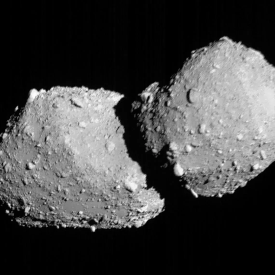 A view of the asteroid Torifune during a fly-by of the Hayabusa2 space probe.
