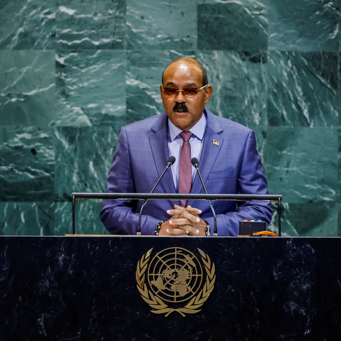 Antigua and Barbuda’s Prime Minister Gaston Browne addresses the 80th United Nations General Assembly at U.N. headquarters in New York, U.S., September 26, 2025. REUTERS/Eduardo Munoz