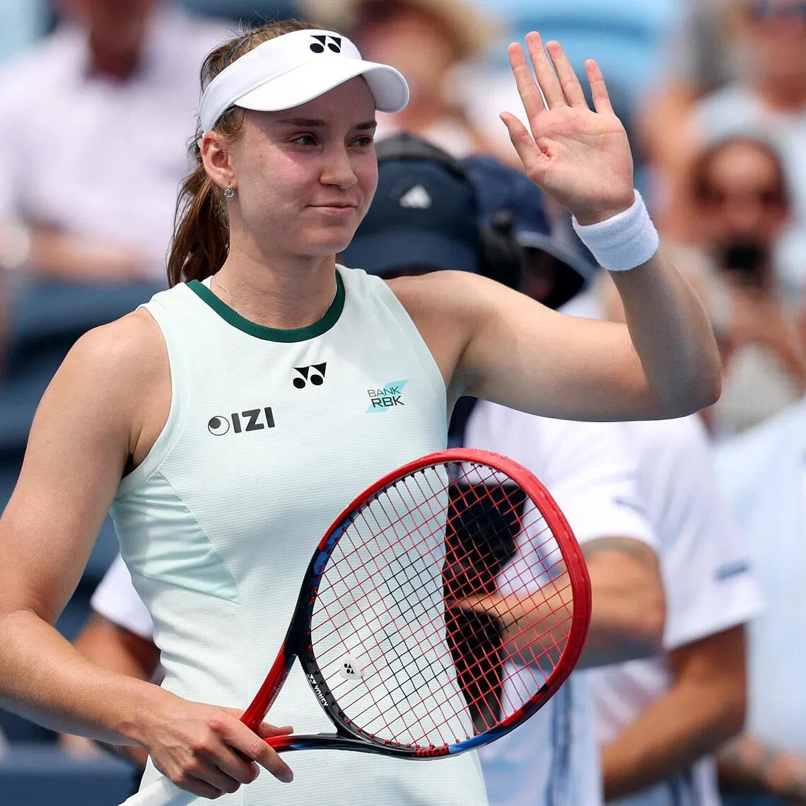 Kazakhstan’s Elena Rybakina celebrating her win over Taylor Townsend of the US, at the Cincinnati Open on Aug 16.