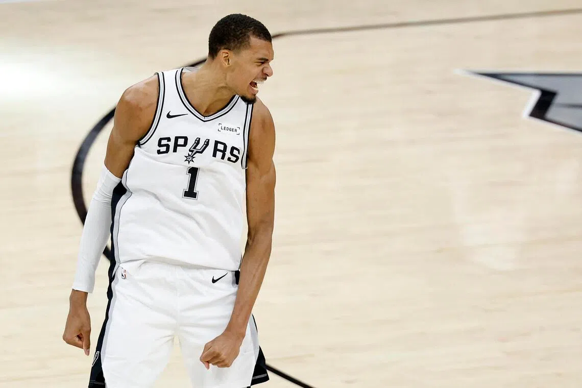 Victor Wembanyama shot 11-of-22 from the floor, three-of-seven from three-point range, and added eight rebounds, five assists, three blocked shots and two steals in 31 minutes for the Spurs.