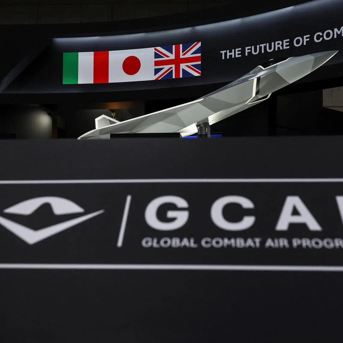FILE PHOTO: A concept model of the Global Combat Air Programme (GCAP)'s fighter jet is displayed during the Defence Security Equipment International (DSEI) Japan at Makuhari Messe in Chiba, east of Tokyo, Japan May 21, 2025. REUTERS/Kim Kyung-Hoon/File Photo