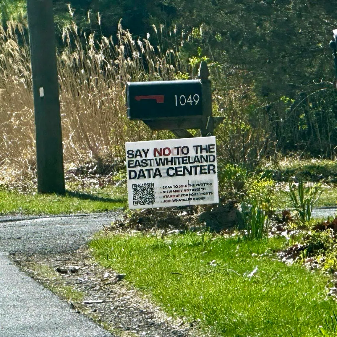 Residents in suburban towns near Philadelphia have put up signs to show opposition to data centres. 
ST PHOTO: BHAGYASHREE GAREKAR