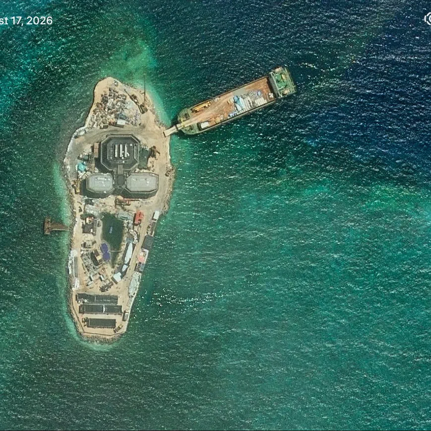 A satellite view of Yagong Reef in the Crescent Group of the Paracel Islands of the South China Sea, August 17, 2026. Vantor/Handout via REUTERS