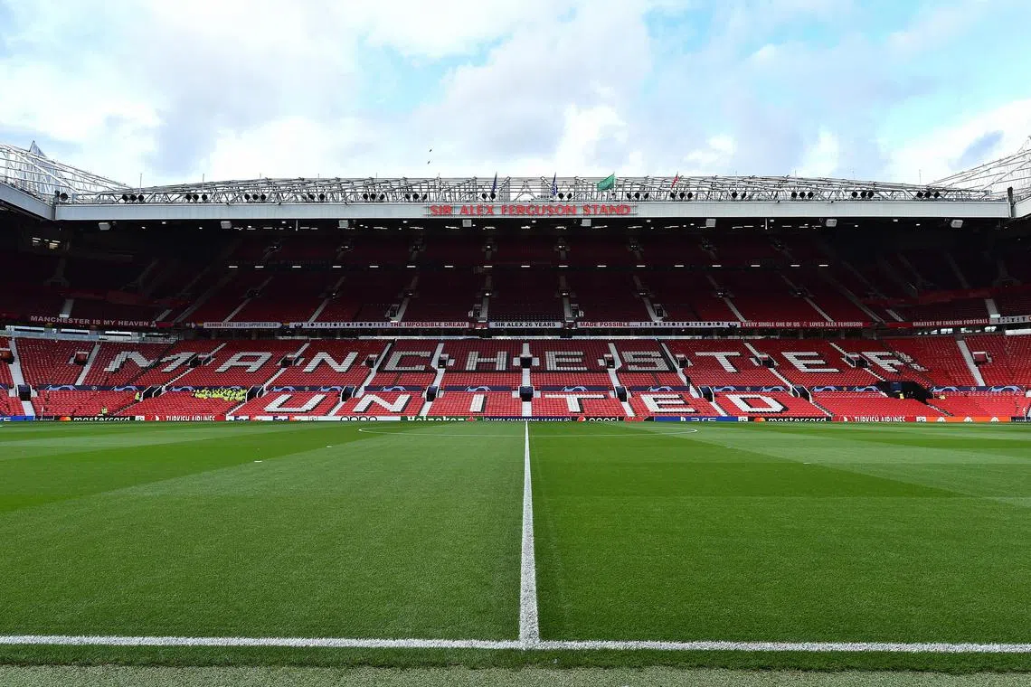 epa10897889 General view of the Sir Alex Ferguson stand of the Old Trafford stadium before the UEFA Champions League Group A match between Manchester United and Galatasaray Istanbul in Manchester, Britain, 03 October 2023.  EPA-EFE/PETER POWELL