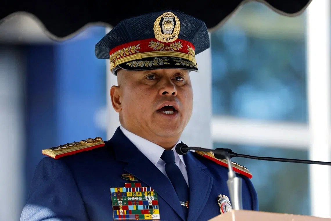 FILE PHOTO: Philippine National Police chief Ronald Dela Rosa speaks during the founding anniversary of the Philippine National Police celebration at Camp Crame, in Quezon city Metro Manila, Philippines February 6, 2017.    REUTERS/Erik De Castro/File Photo