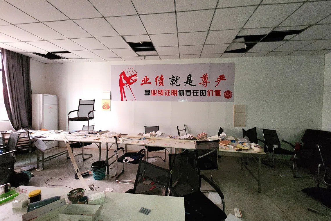 A room in a scam compound known as Jin Zi Hui Property Management raided by Cambodian authorities.