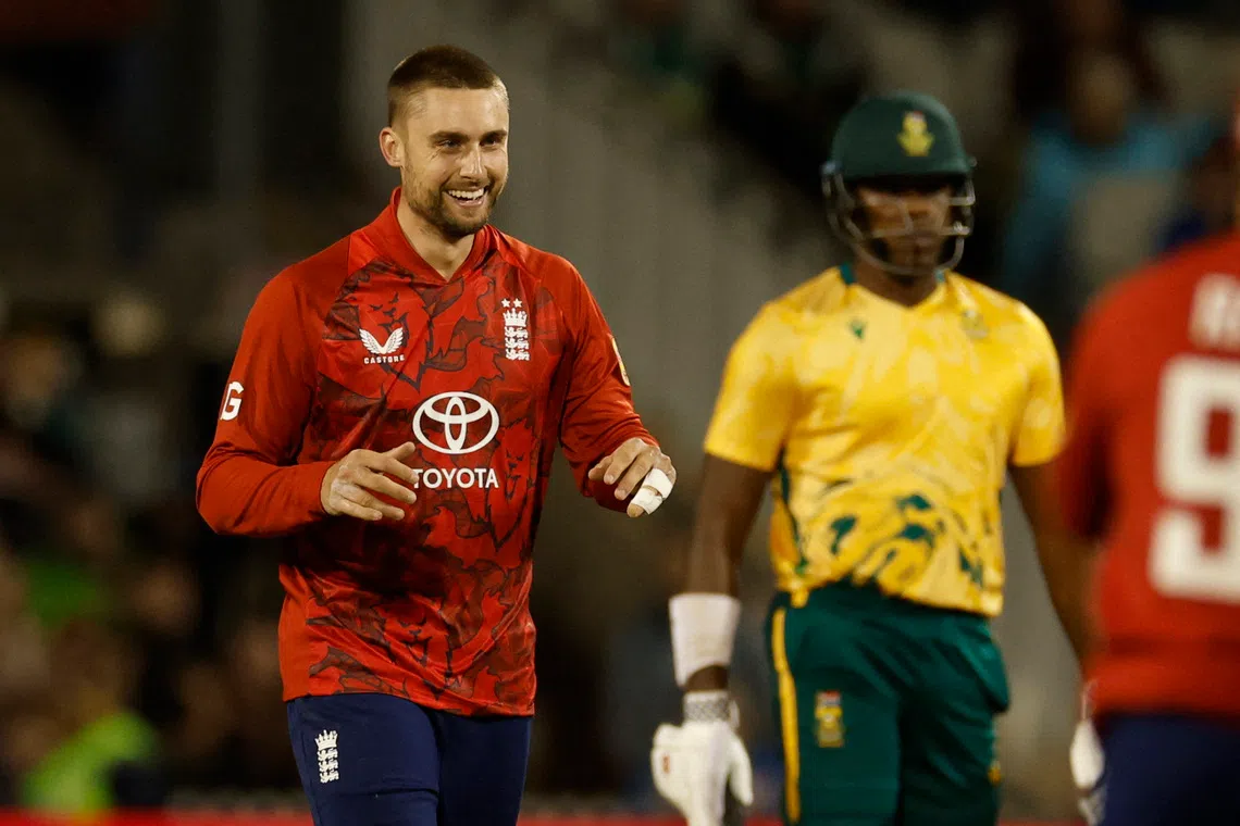 Cricket - Second Twenty20 International - England v South Africa - Old Trafford Cricket Ground, Manchester, Britain - September 12, 2025 England's Will Jacks celebrates after taking the wicket of Bjorn Fortuin Action Images via Reuters/Jason Cairnduff