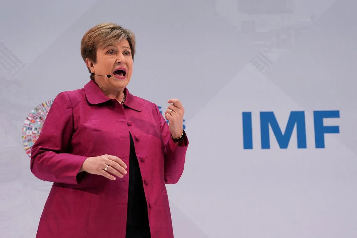 IMF managing director Kristalina Georgieva delivers a speech ahead of the IMF and World Bank's spring meetings on April 9.