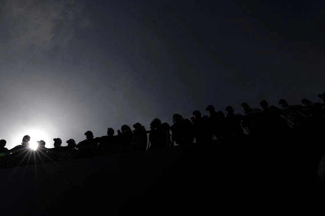 Spectators on the 18th hole during a practice round at the 153rd Open Championship held at the Royal Portrush Golf Club, in Portrush, Northern Ireland, Britain, on July 15, 2025.