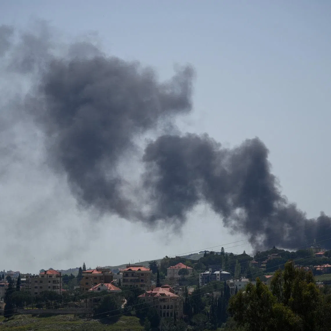 Smoke rises following an Israeli strike in Kfar Tebnit, Lebanon, May 11, 2026. REUTERS/Stringer