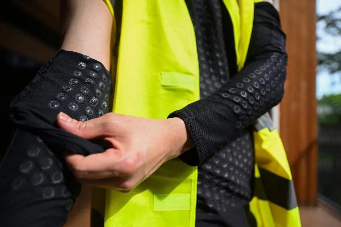 Eztia Materials has developed singlets, arm sleeves and bandanas speckled with a jelly-like material that, when worn, can potentially reduce a person’s skin temperature by as much as 9 deg C.