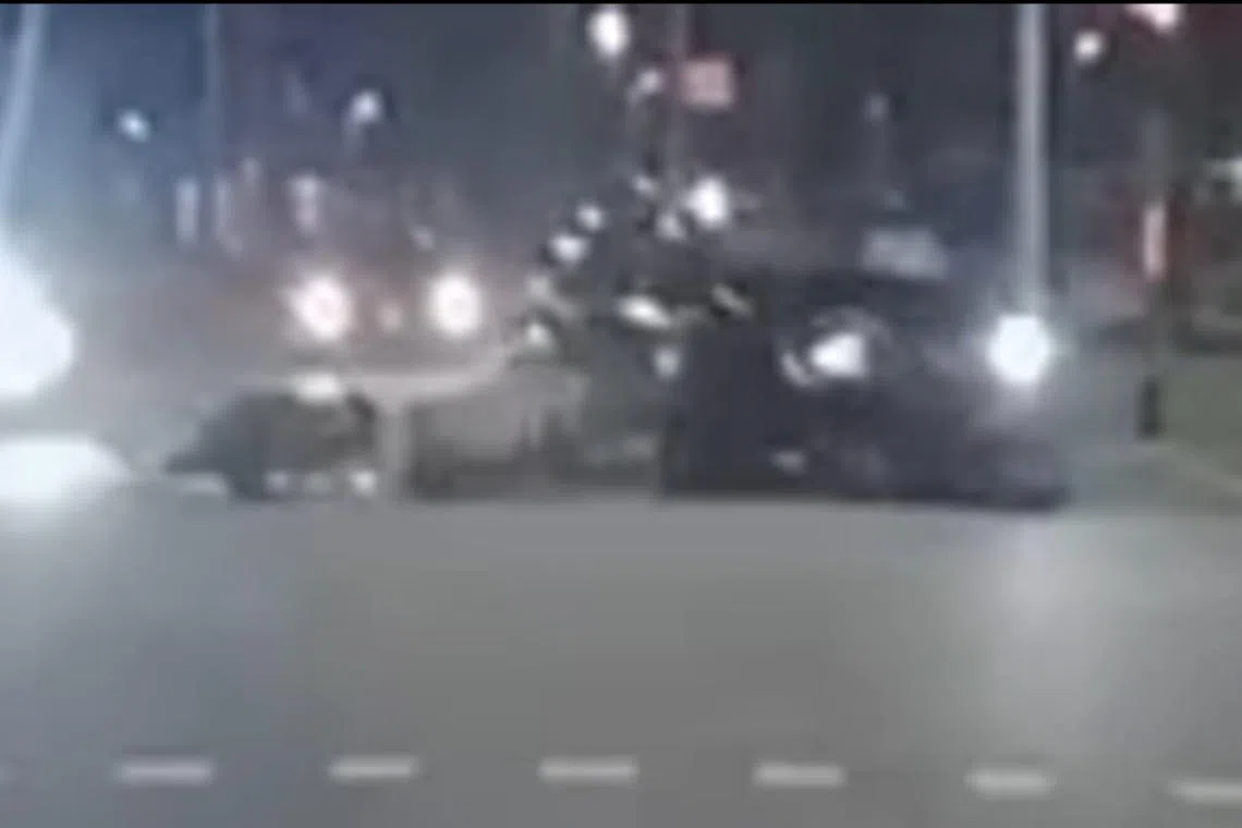 Two men were taken conscious to hospital after a car crashed into two of three motorcycles at the junction of Sengkang East Avenue and Compassvale Road on March 6 night.